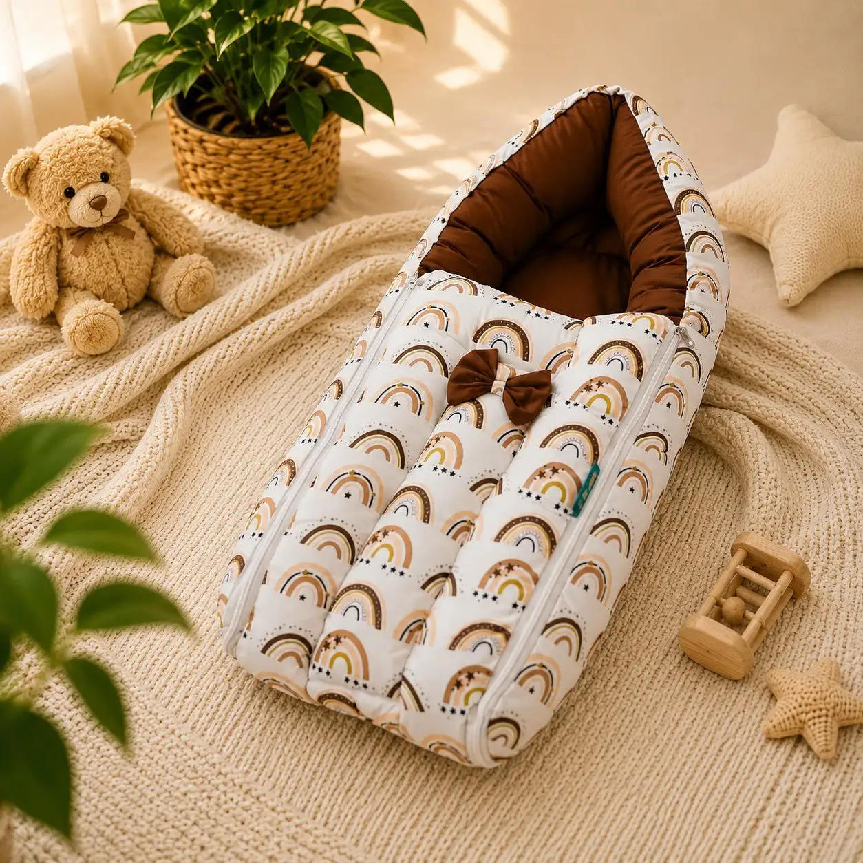 Baby Carry Bag And Sleeping Nest – Rainbow Print
